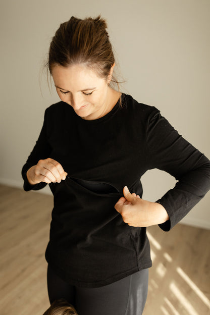 Breastfeeding Front Zip Long Sleeve Top Black